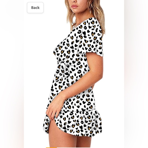 Womens Ruffle Short Sleeve Casual Mini Dress Leopard Print V-Neck - Picture 5 of 8